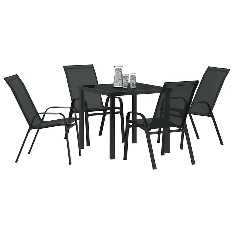 Ensemble de salle à manger pour jardin 5 pcs Noir - 3