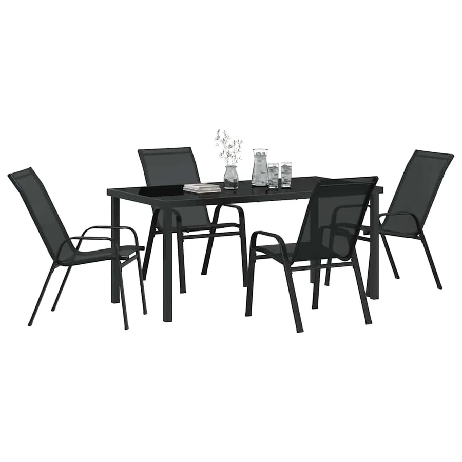Ensemble de salle à manger pour jardin 5 pcs Noir - 3