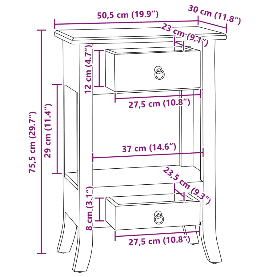Table console avec tiroir Naturel 50,5 x 30 x 75,5 cm - 12