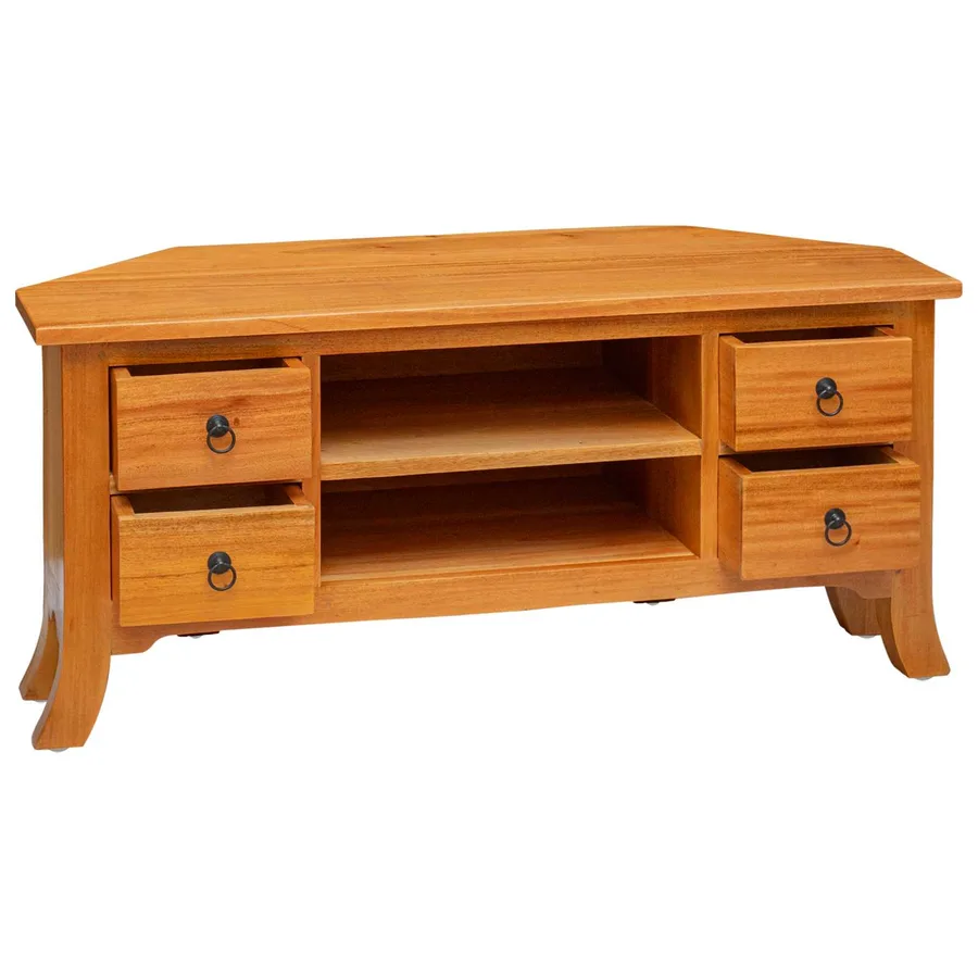 Meuble TV Naturel 100 x 40,5 x 46 cm Bois de Mahogany Massif - 4