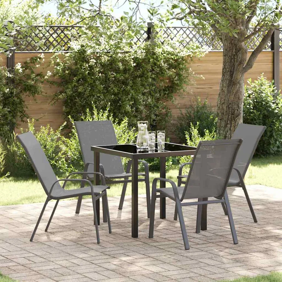 Ensemble de salle à manger pour jardin 5 pcs Gris et Noir
