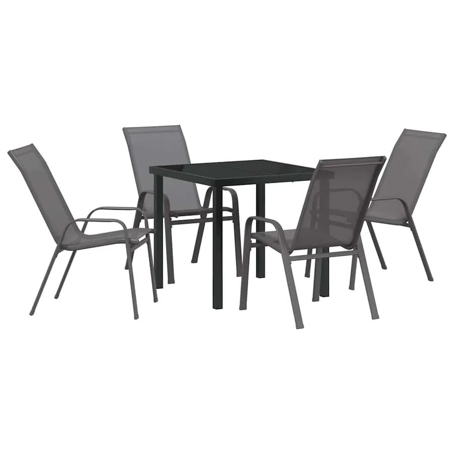 Ensemble de salle à manger pour jardin 5 pcs Gris et Noir - 2