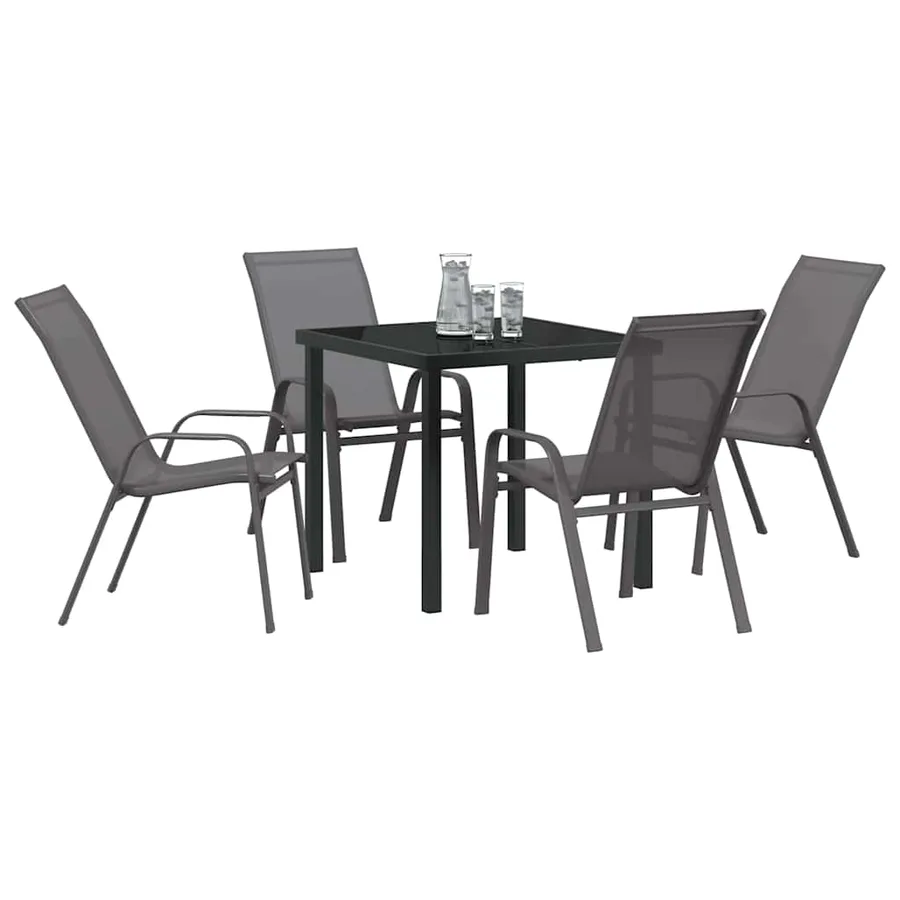 Ensemble de salle à manger pour jardin 5 pcs Gris et Noir - 3