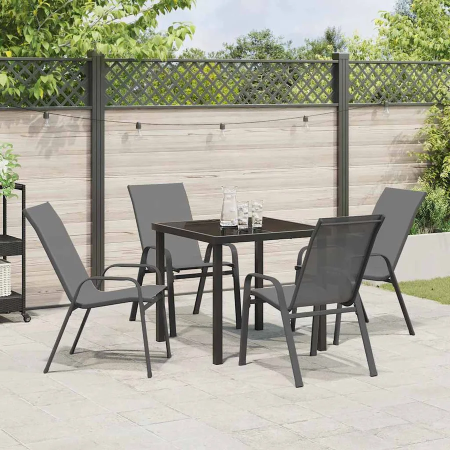 Ensemble de salle à manger pour jardin 5 pcs Gris et Noir - 4