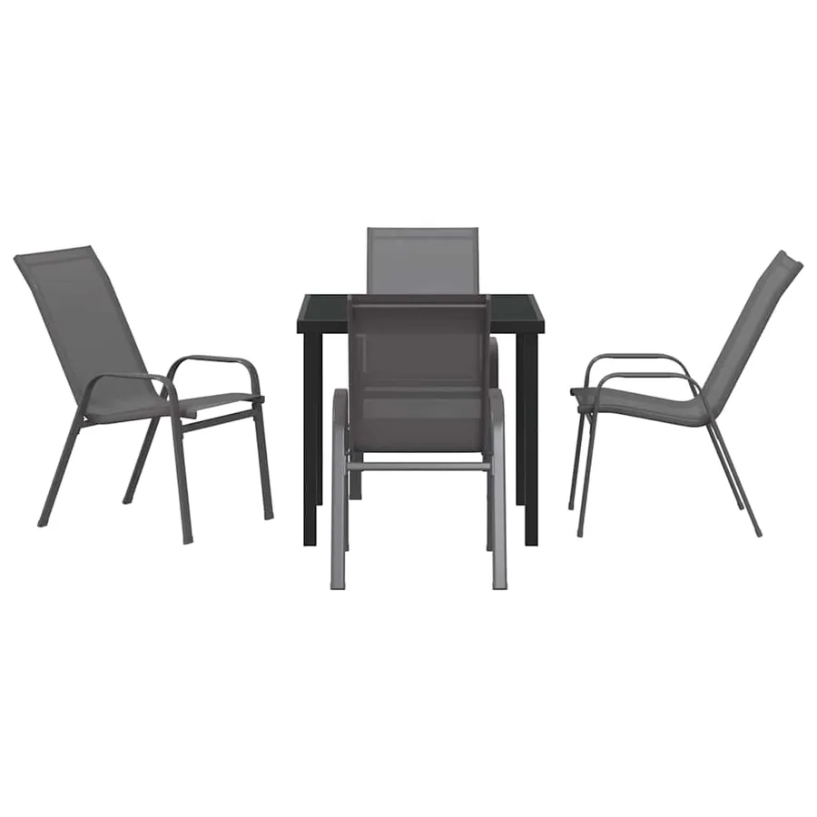 Ensemble de salle à manger pour jardin 5 pcs Gris et Noir - 7