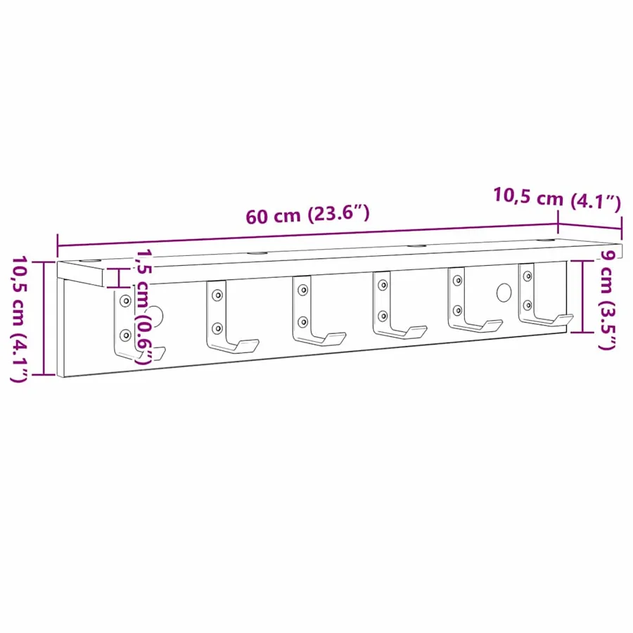 Porte-manteau mural Chêne noir 60 x 10,5 x 10,5 cm - 11