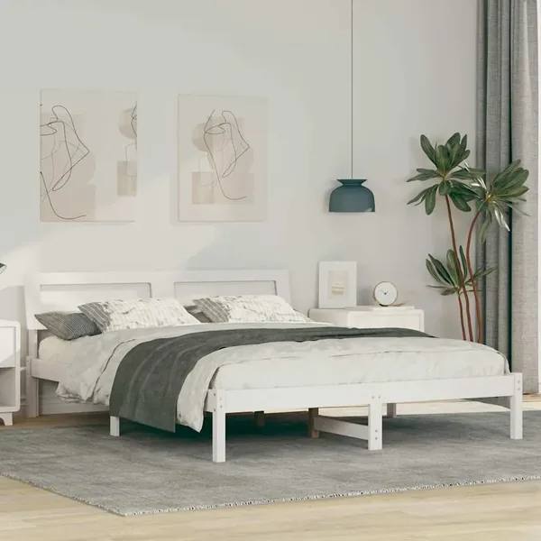 Cadre de lit avec tête de lit Blanc 140 x 200 cm Pin massif
