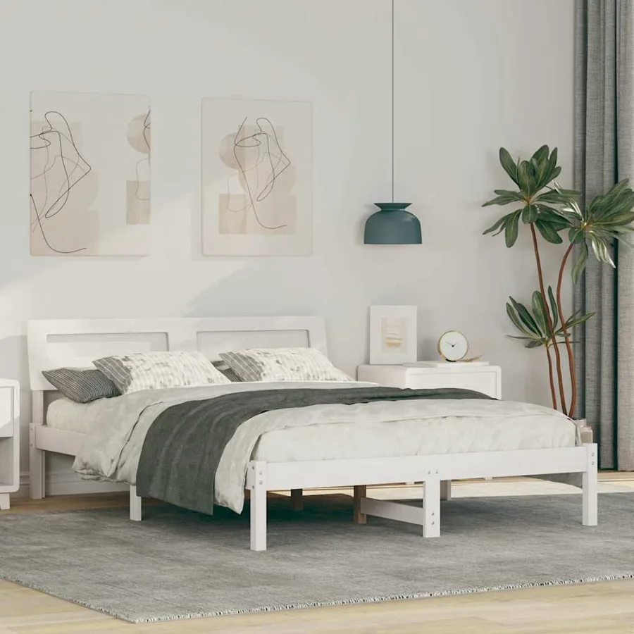 Cadre de lit avec tête de lit Blanc 120 x 190 cm Pin massif