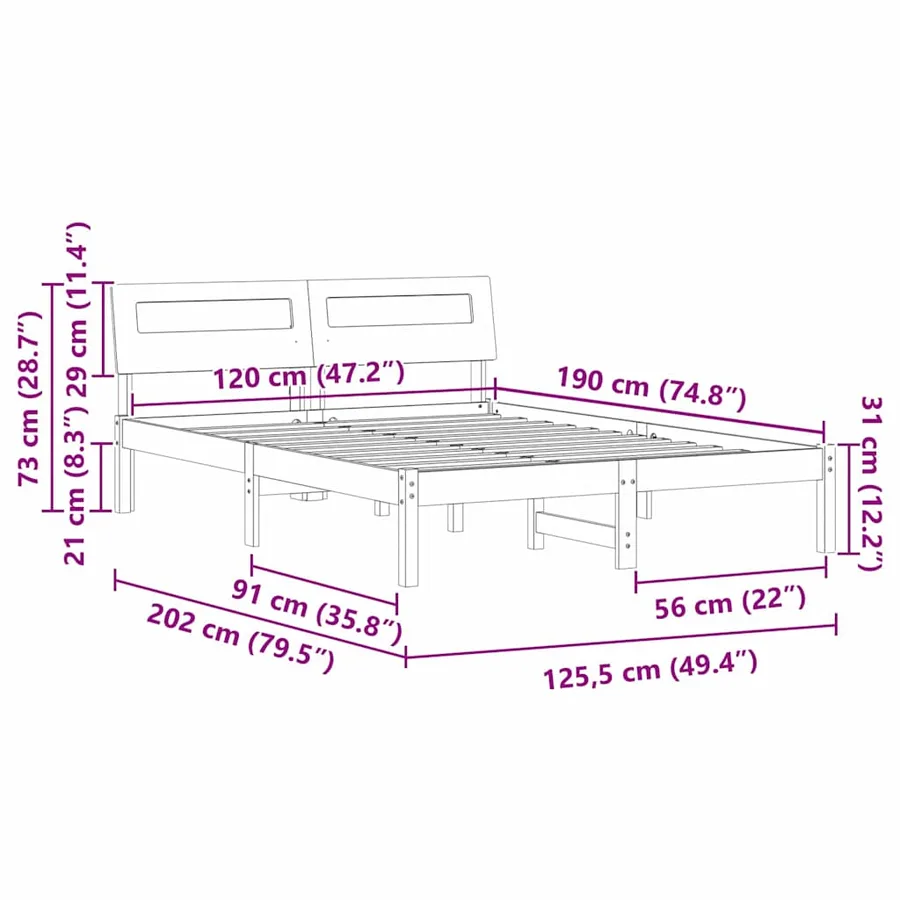 Cadre de lit avec tête de lit Blanc 120 x 190 cm Pin massif - 11
