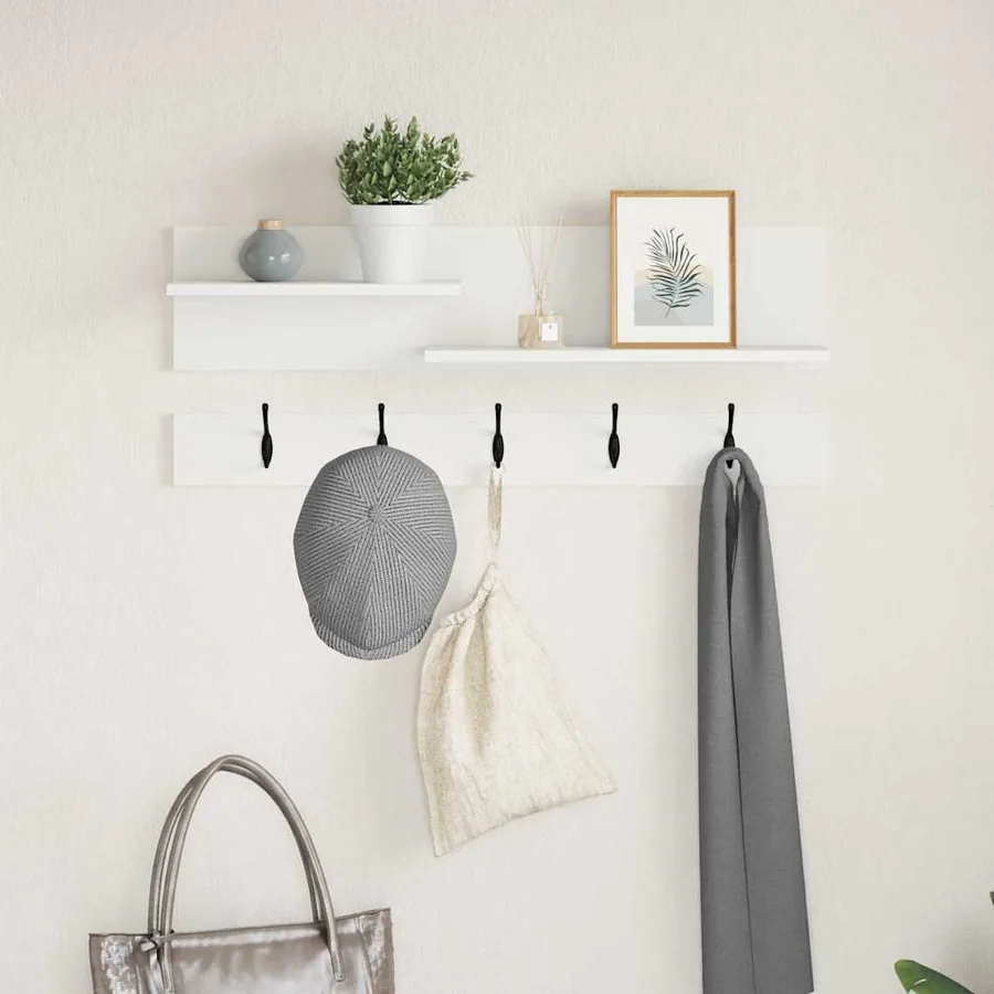 Porte-manteau mural Blanc 90 x 15 x 36 cm Bois d'ingénierie