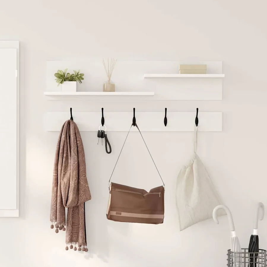 Porte-manteau mural Blanc 90 x 15 x 36 cm Bois d'ingénierie - 4