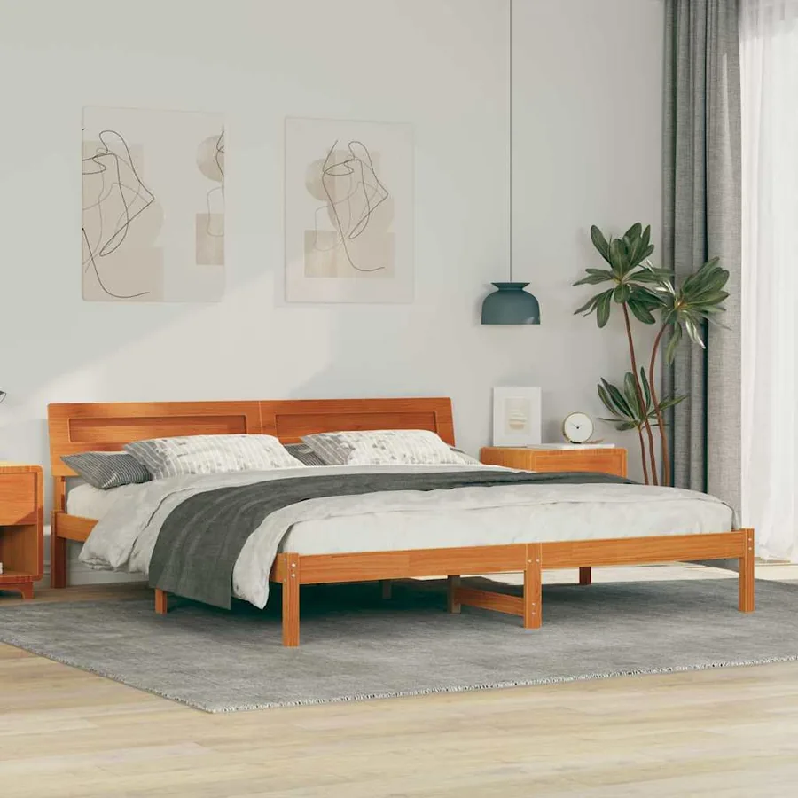 Cadre de lit avec tête de lit Marron 200 x 200 cm Pin massif