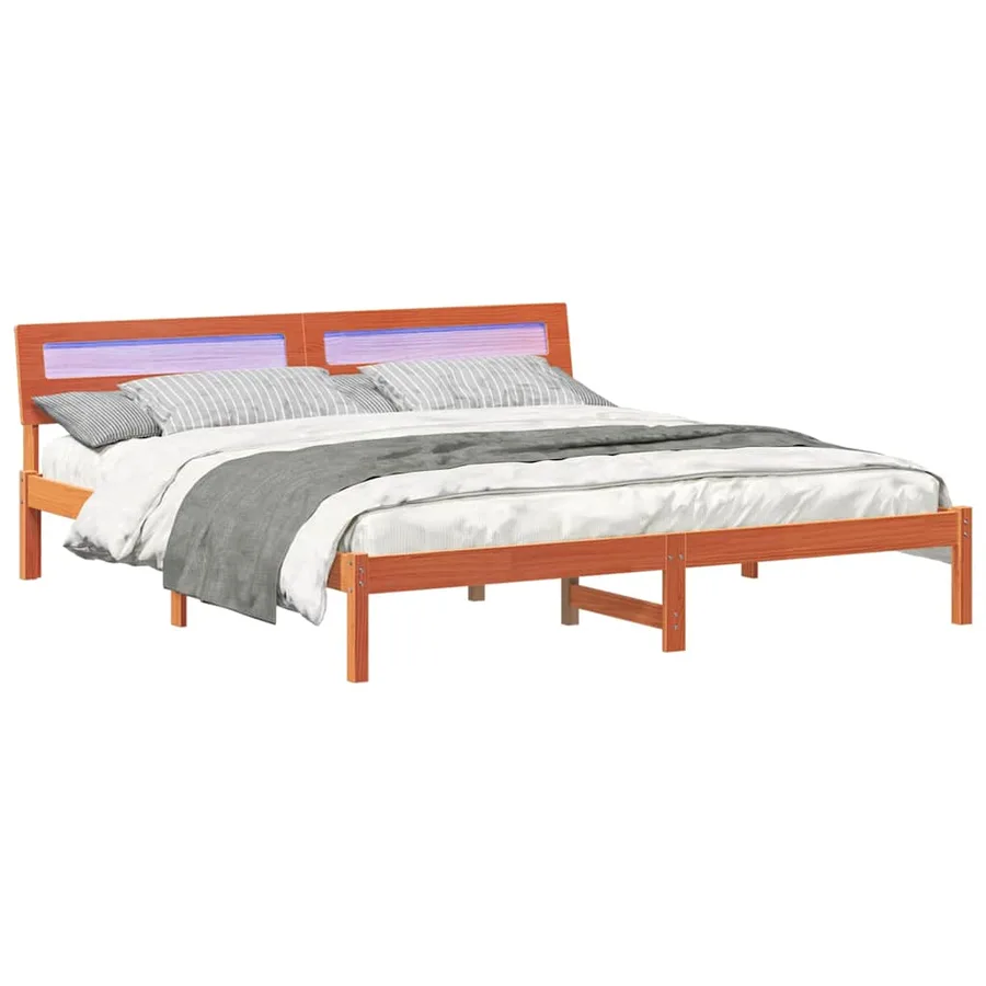 Cadre de lit avec tête de lit Marron 200 x 200 cm Pin massif - 3