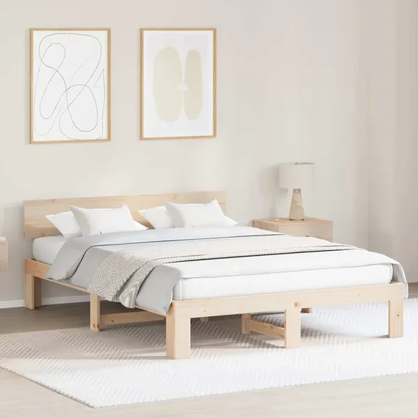 Cadre de lit avec tête de lit Naturel 150 x 200 cm Pin massif