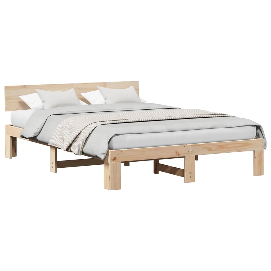 Cadre de lit avec tête de lit Naturel 150 x 200 cm Pin massif - 2