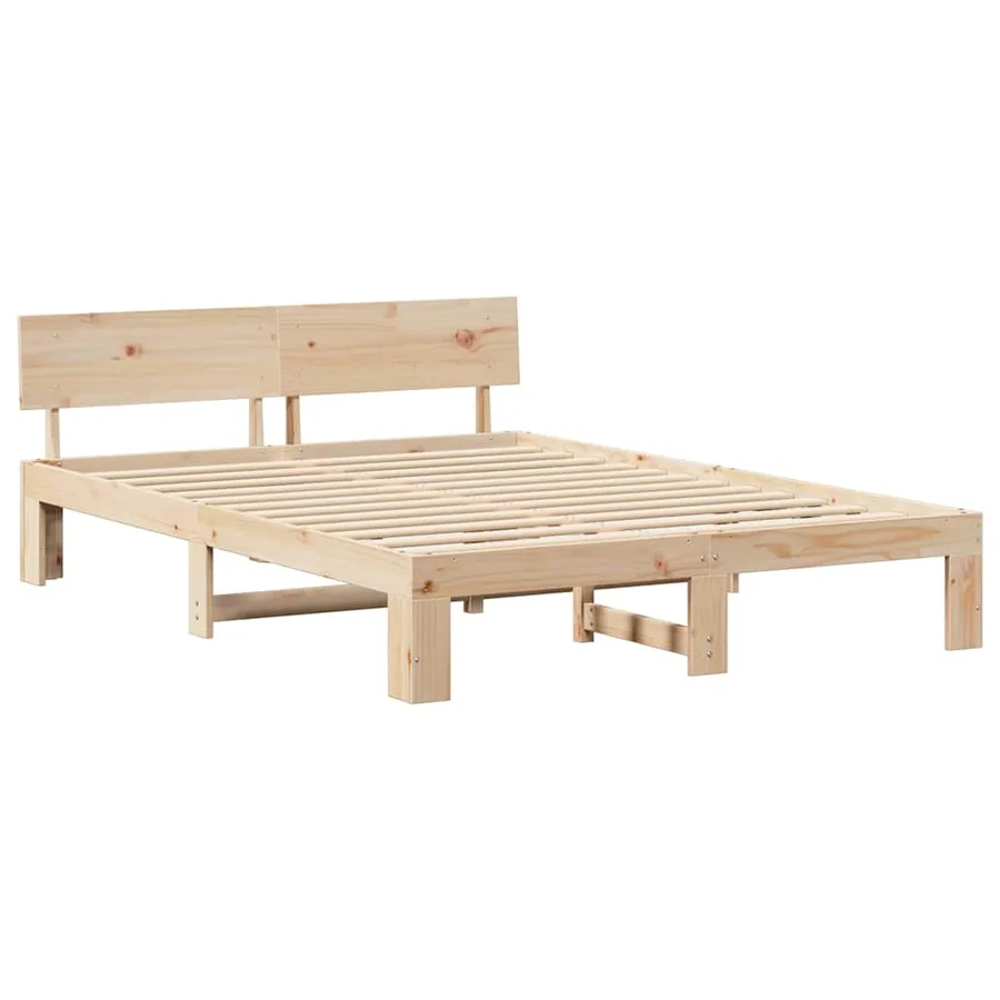Cadre de lit avec tête de lit Naturel 150 x 200 cm Pin massif - 4