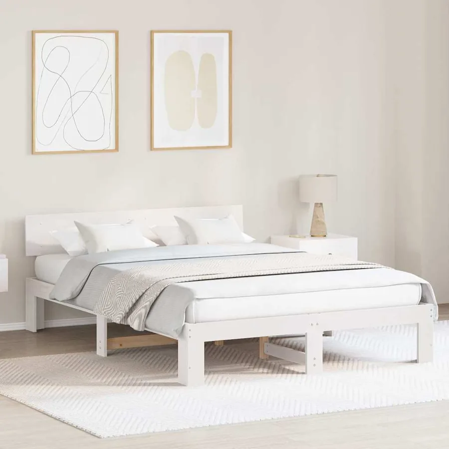 Cadre de lit avec tête de lit Blanc 160 x 200 cm Pin massif