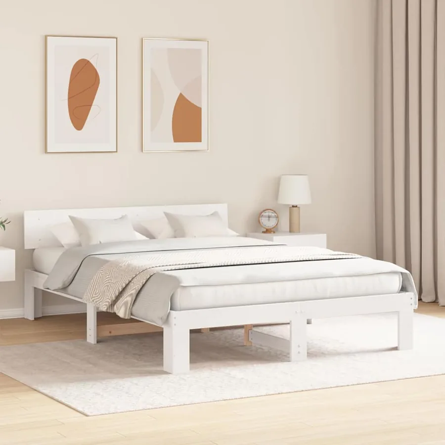 Cadre de lit avec tête de lit Blanc 160 x 200 cm Pin massif - 3