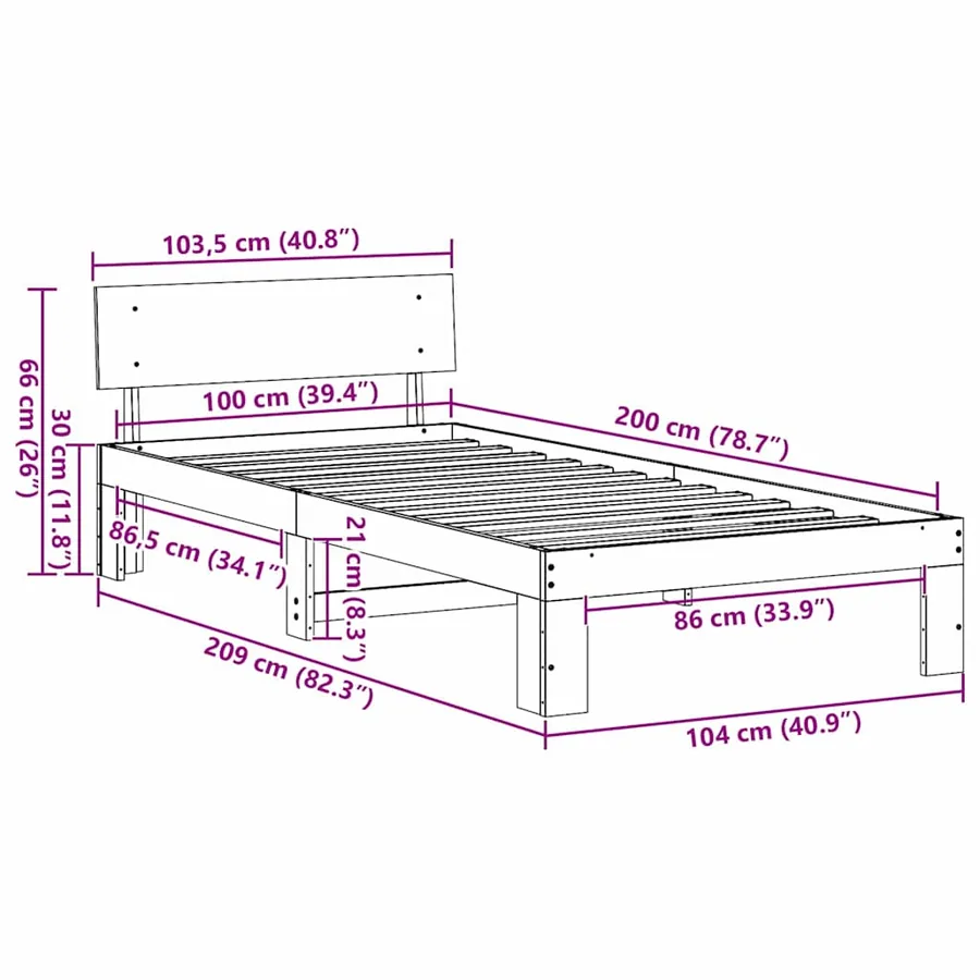 Cadre de lit avec tête de lit Blanc 100 x 200 cm Pin massif - 8