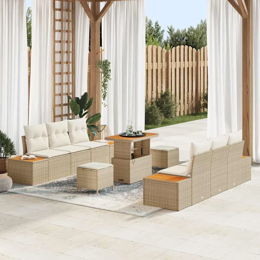 Ensemble de canapé de jardin 9 pcs Beige Poly rotin