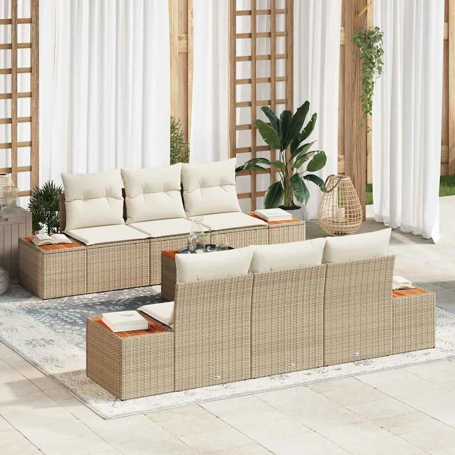 Ensemble de canapé de jardin 7 pcs Beige Poly rotin