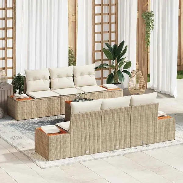 Ensemble de canapé de jardin 7 pcs Beige Poly rotin