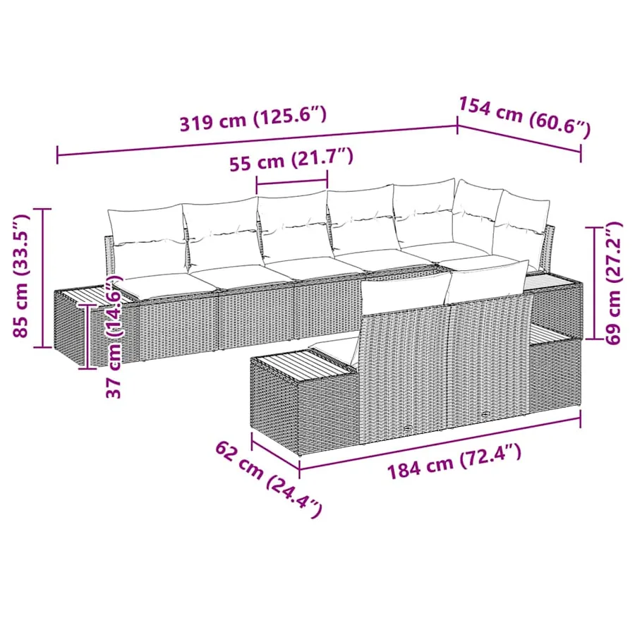 Ensemble de canapé de jardin 8 pcs Beige et crème Polyrotin - 12