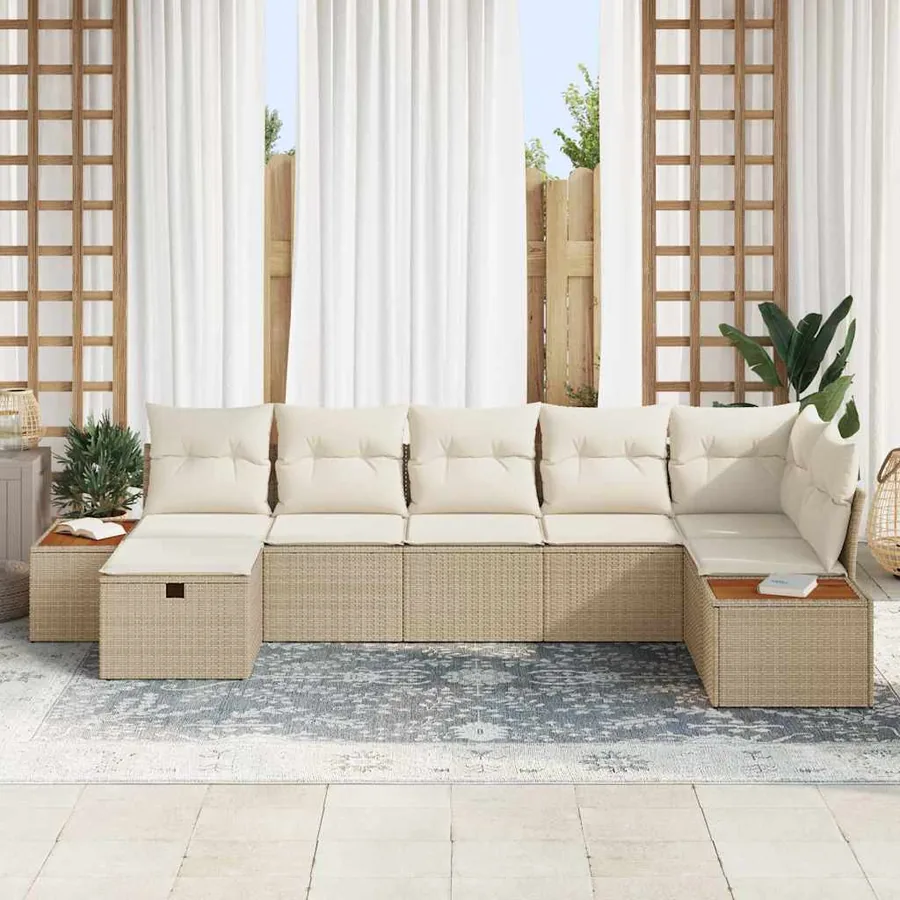 Ensemble de canapé de jardin 7 pcs Beige Poly rotin - 3