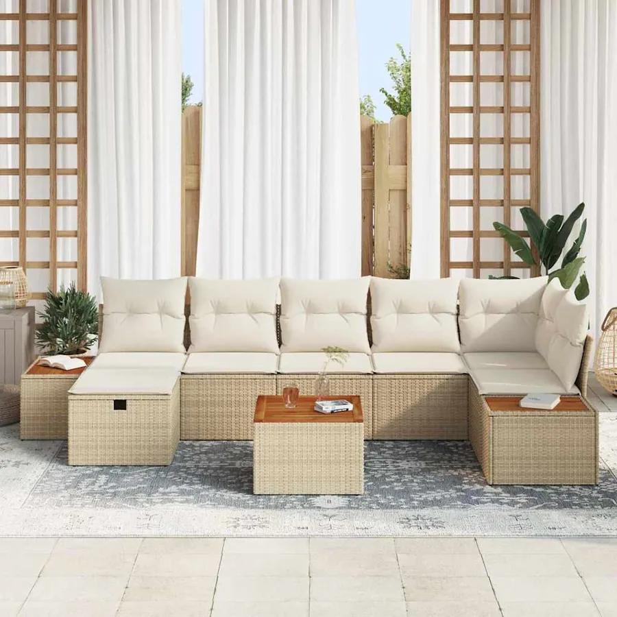 Ensemble de canapé de jardin 8 pcs Beige Poly rotin - 3