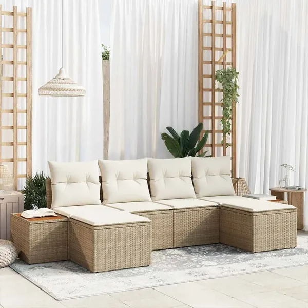 Ensemble de canapé de jardin 6 pcs Beige et crème Poly Rattan