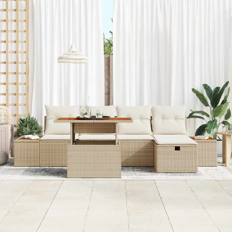 Ensemble de canapé de jardin 6 pcs Beige polyrotin - 3