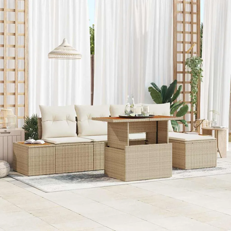 Ensemble de canapé de jardin 6 pcs Beige Poly rotin