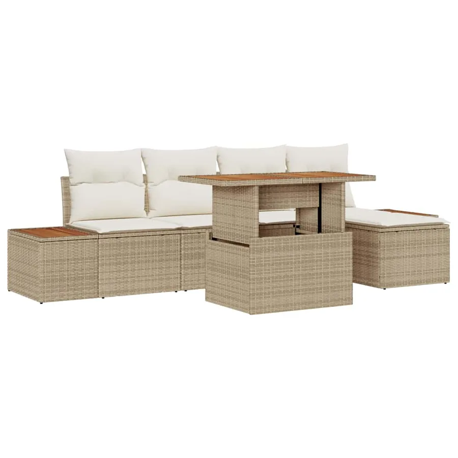 Ensemble de canapé de jardin 6 pcs Beige Poly rotin - 2