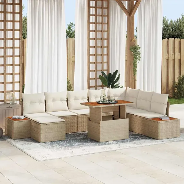 Ensemble de canapé de jardin 9 pcs Beige Poly rotin