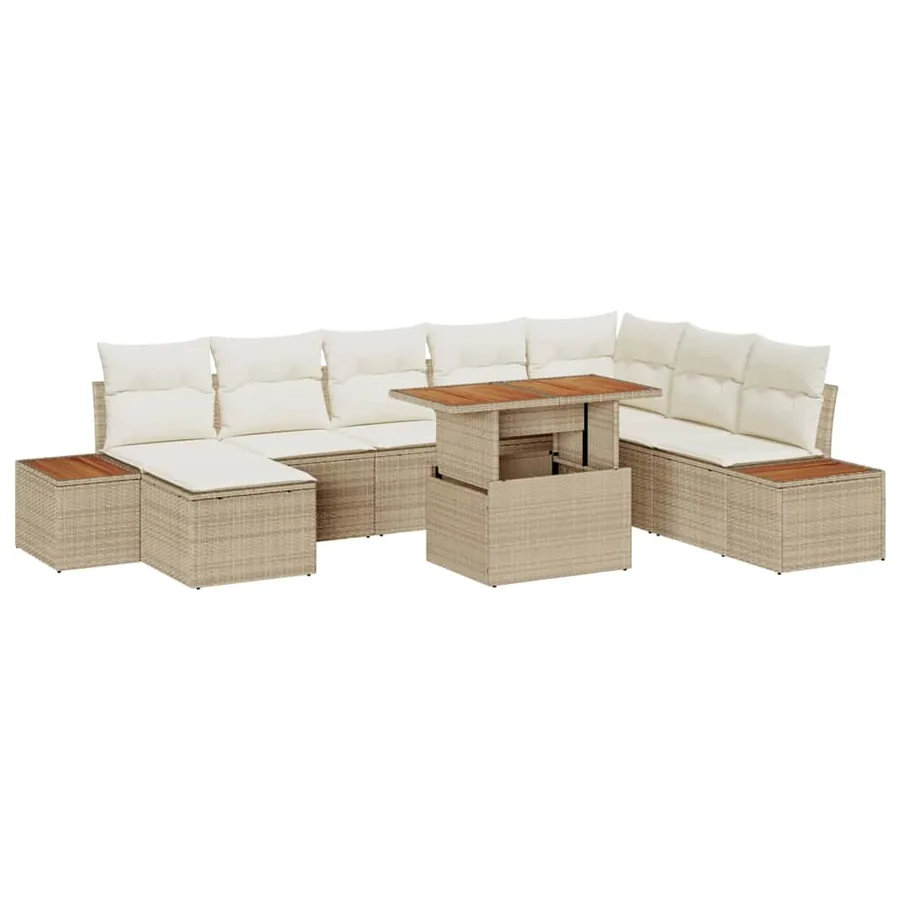 Ensemble de canapé de jardin 9 pcs Beige Poly rotin - 2