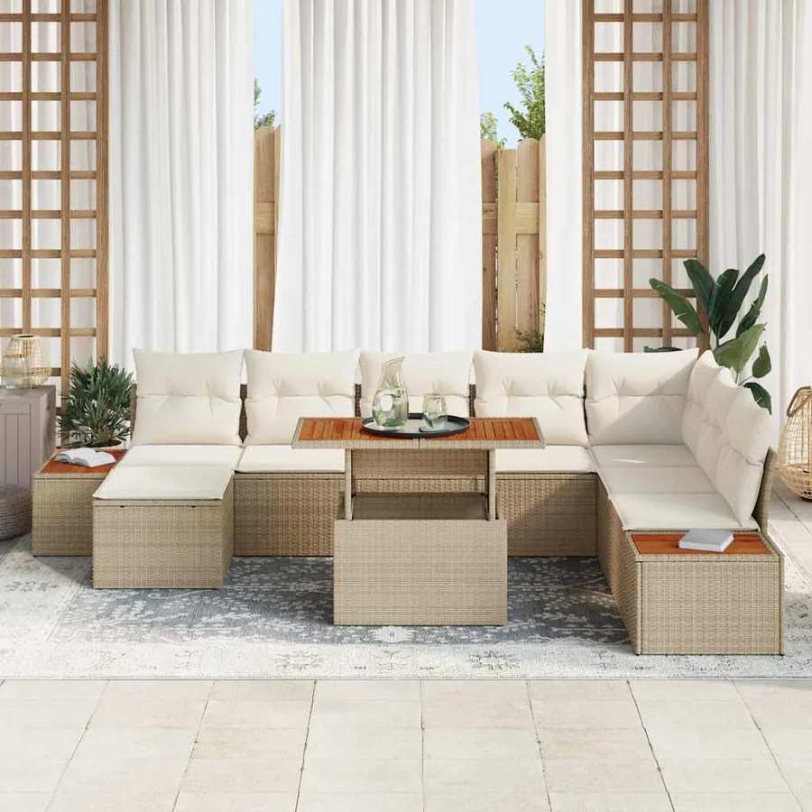 Ensemble de canapé de jardin 9 pcs Beige Poly rotin - 3