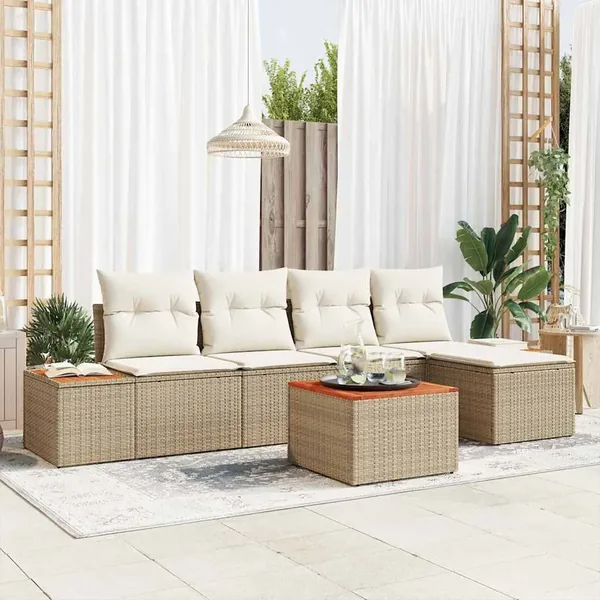 Ensemble de canapé de jardin 6 pcs Beige et crème Polyrotin