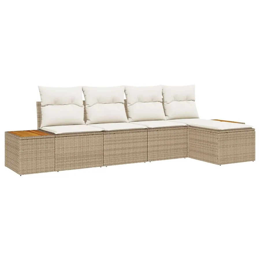 Ensemble de canapé de jardin 6 pcs Beige et crème Polyrotin - 2