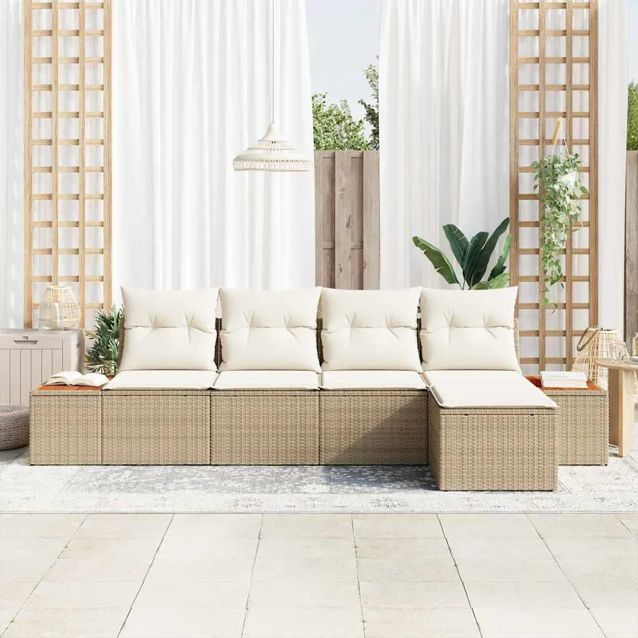 Ensemble de canapé de jardin 6 pcs Beige et crème Polyrotin - 3