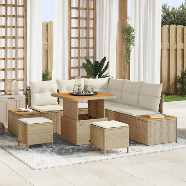 Ensemble de canapé de jardin 8 pcs Beige Poly rotin