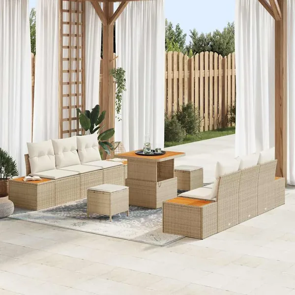 Ensemble de canapé de jardin 9 pcs Beige Poly rotin