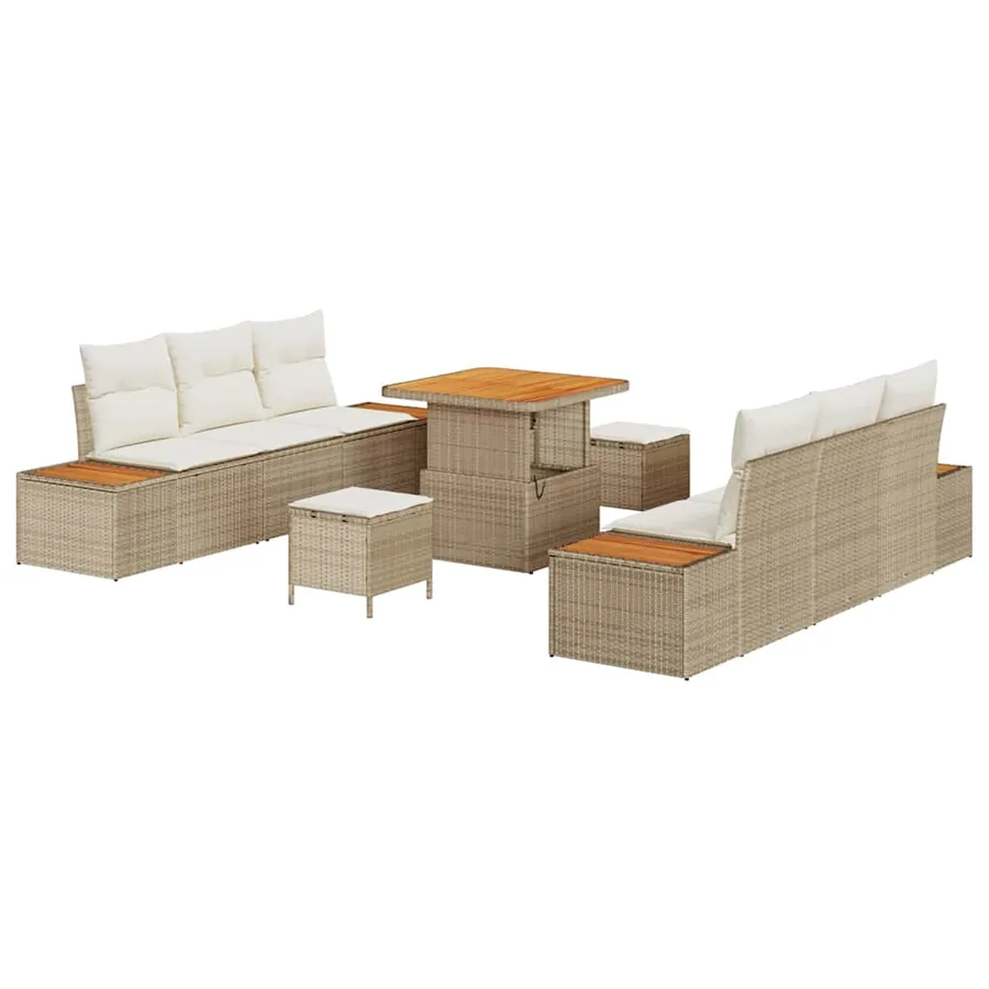 Ensemble de canapé de jardin 9 pcs Beige Poly rotin - 2