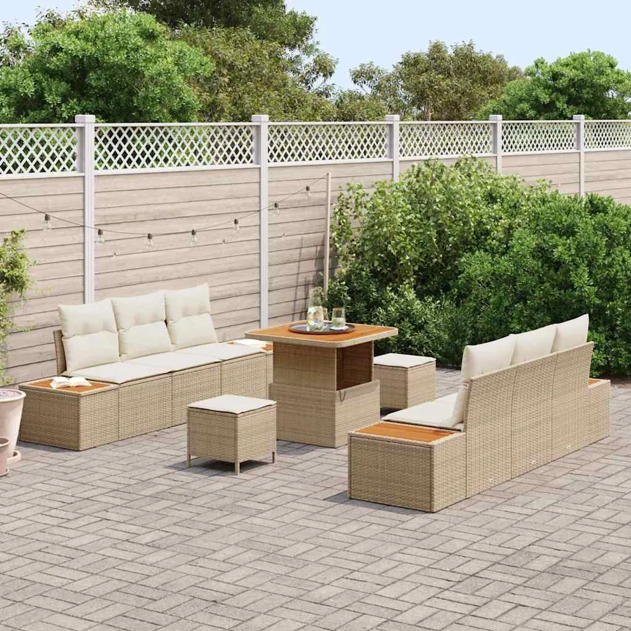 Ensemble de canapé de jardin 9 pcs Beige Poly rotin - 3
