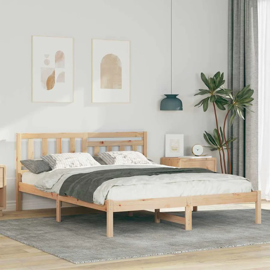 Cadre de lit avec tête de lit Marron 140 x 200 cm Pin massif