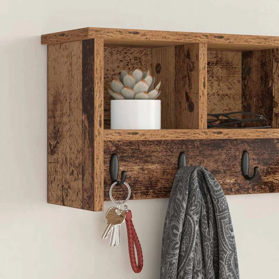 Porte-manteau mural avec étagère Bois ancien 75 x 16 x 26 cm - 4