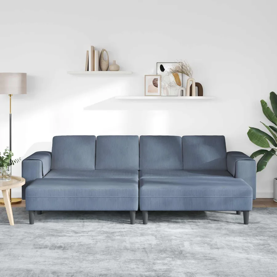 Canapé Bleu 250 x 188 x 76 cm Tissu en velours côtelé - 3