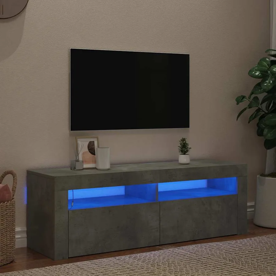 Meuble TV avec lumières LED gris béton 120x35x40 cm