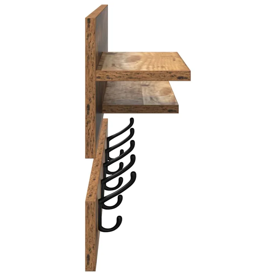 Porte-manteau mural avec étagère Bois ancien 90 x 15 x 36 cm - 6