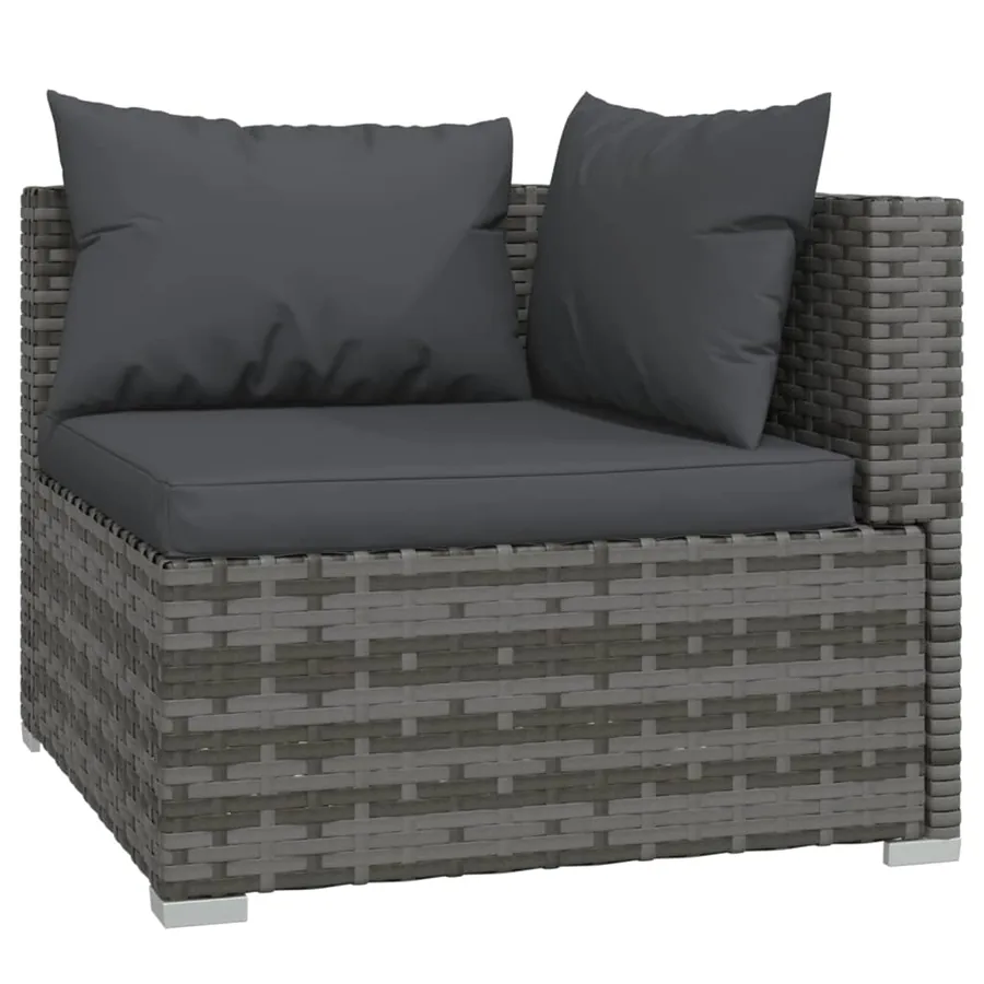 Salon de jardin 9 pcs avec coussins Gris Résine tressée - 3
