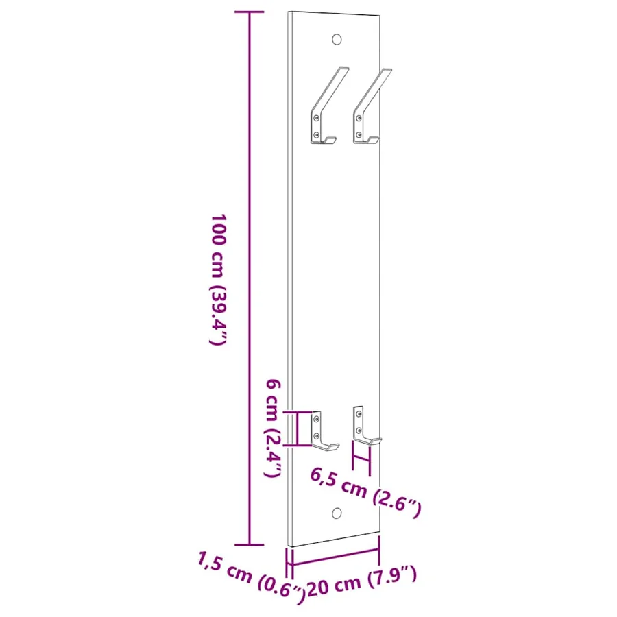 Porte-manteau mural Blanc 20 x 1,5 x 100 cm Bois d'ingénierie - 8